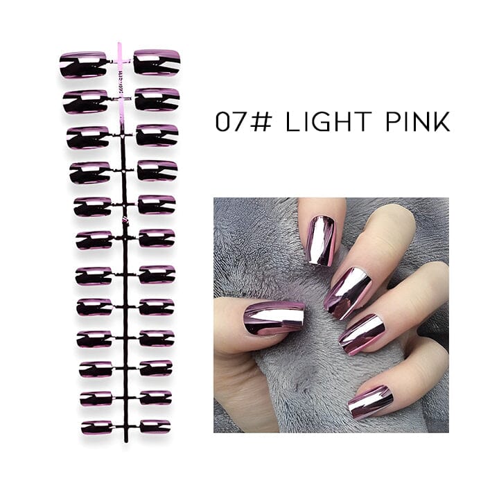 Ready To Go Mirror Chrome Nail Art False Nails Nail Every Day And Night 07# Light Pink 1 pc 