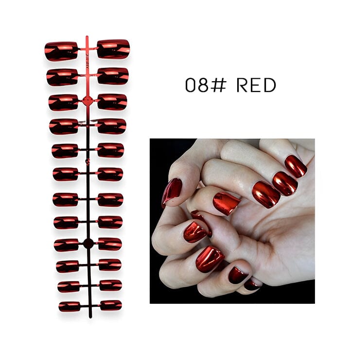 Ready To Go Mirror Chrome Nail Art False Nails Nail Every Day And Night 08# Red 1 pc 
