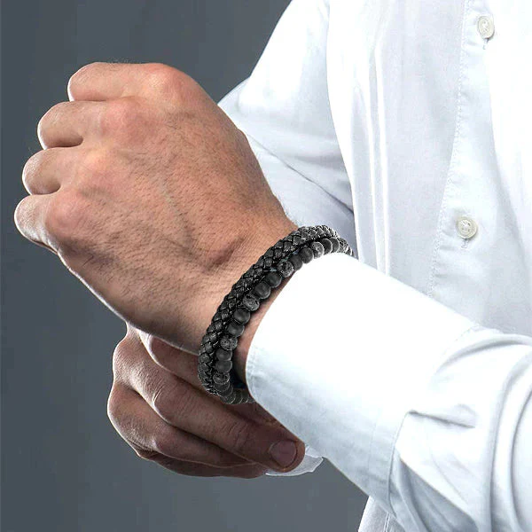 Fivfivgo™ Natürlicher Achat Stein Leder Perlenarmband