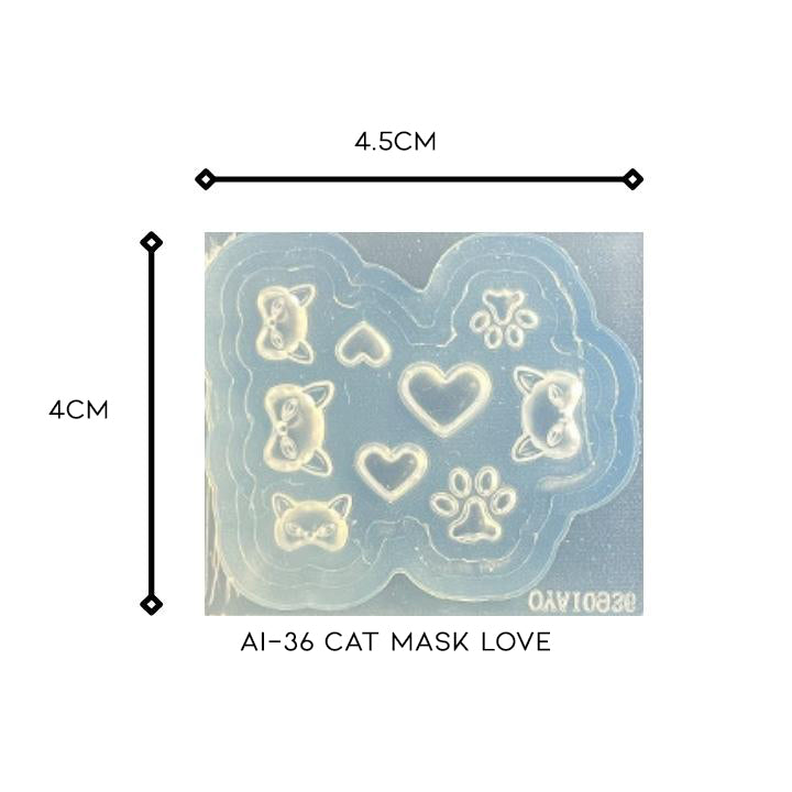 3D Nail Art Silicone Mold Nail Every Day And Night AI-36 Cat Mask Love 