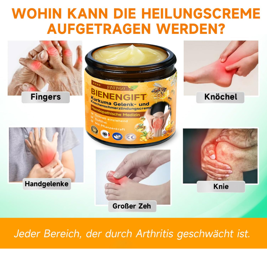 Fivfivgo™ Bienengift- und Kurkuma-Gelenk- und Knochenschmerzlinderungscreme (Spezialisiert auf Gelenk- und Arthritisbeschwerden & empfohlen von der AAOS)