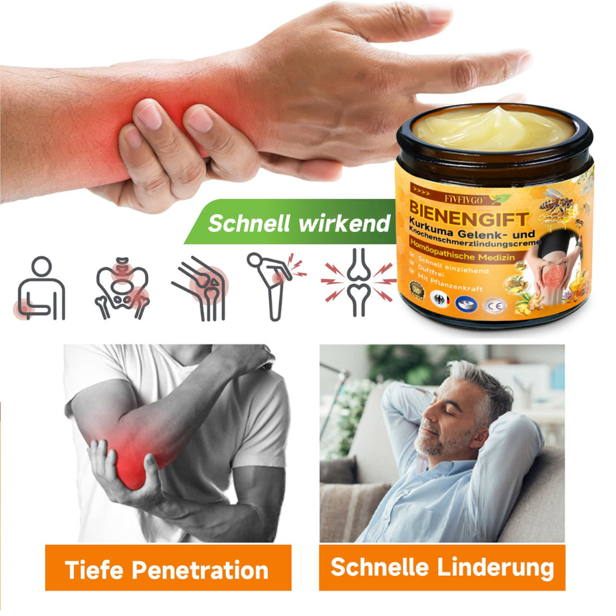 Fivfivgo™ Bienengift- und Kurkuma-Gelenk- und Knochenschmerzlinderungscreme (Spezialisiert auf Gelenk- und Arthritisbeschwerden & empfohlen von der AAOS)
