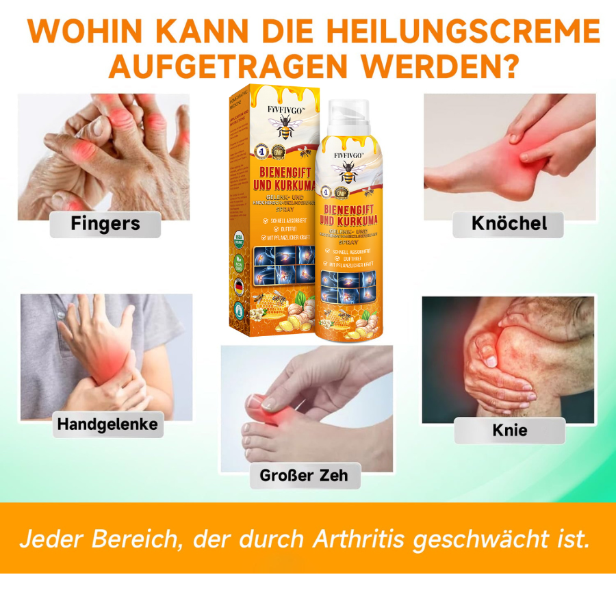 Fivfivgo™ Bienengift- und Kurkuma-Gelenk- und Knochenschmerzlinderungs-Spray (Spezialisiert auf Gelenk- und Arthritisbeschwerden & empfohlen von der AAOS)
