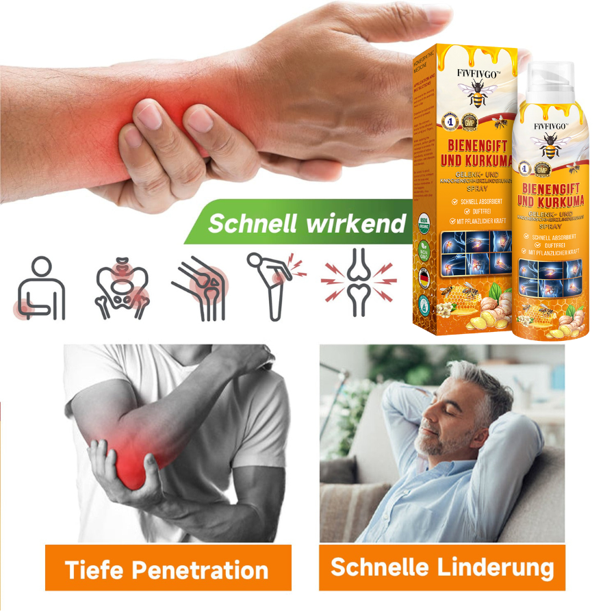 Fivfivgo™ Bienengift- und Kurkuma-Gelenk- und Knochenschmerzlinderungs-Spray (Spezialisiert auf Gelenk- und Arthritisbeschwerden & empfohlen von der AAOS)