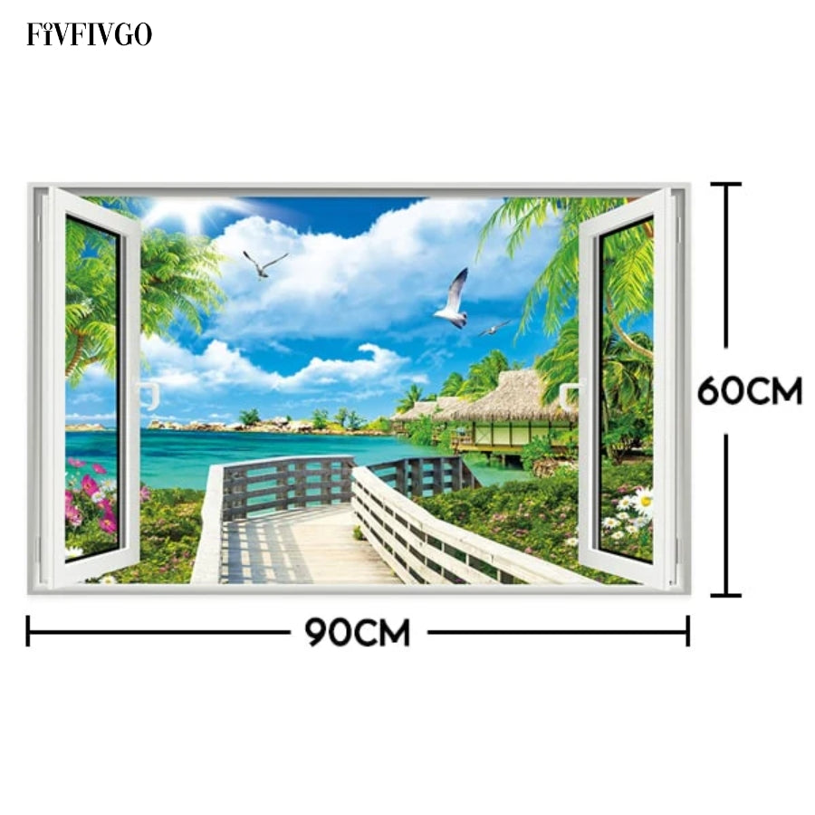 Fivfivgo™ Self-Adhesive 3D Window View Wall Sticker