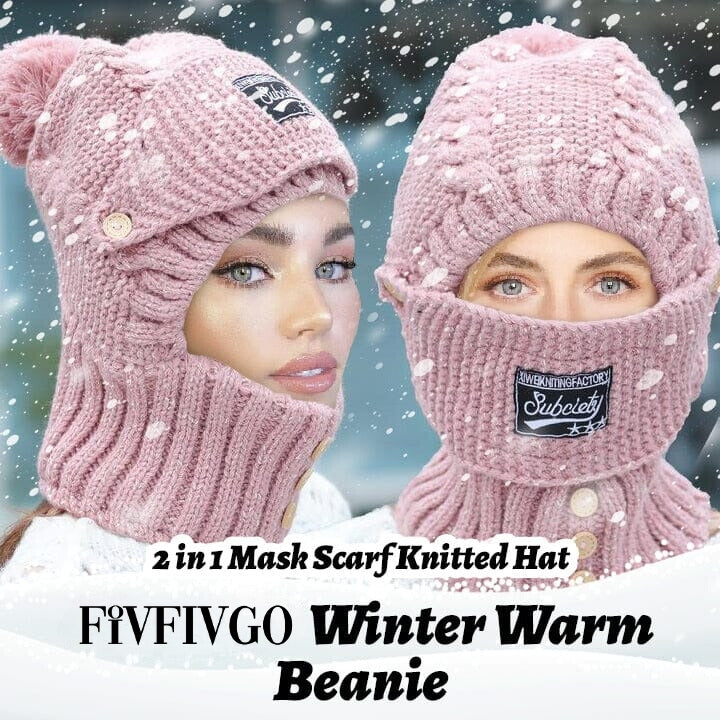 Fivfivgo™ Winter Warm Beanie - 2 in 1 Mask Scarf Knitted Hat