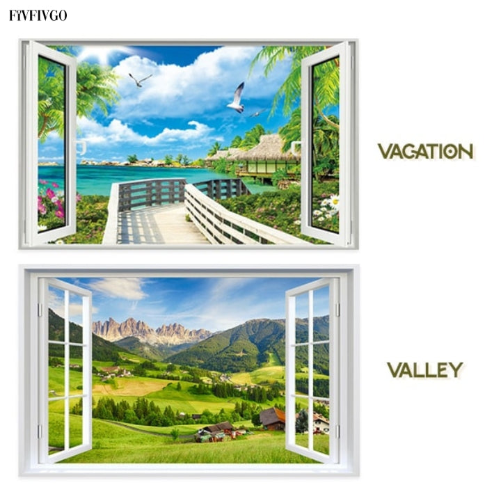 Fivfivgo™ Self-Adhesive 3D Window View Wall Sticker