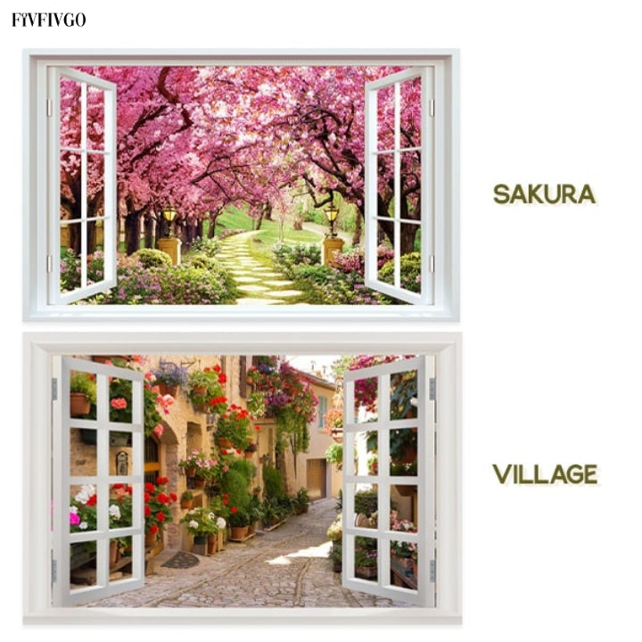 Fivfivgo™ Self-Adhesive 3D Window View Wall Sticker