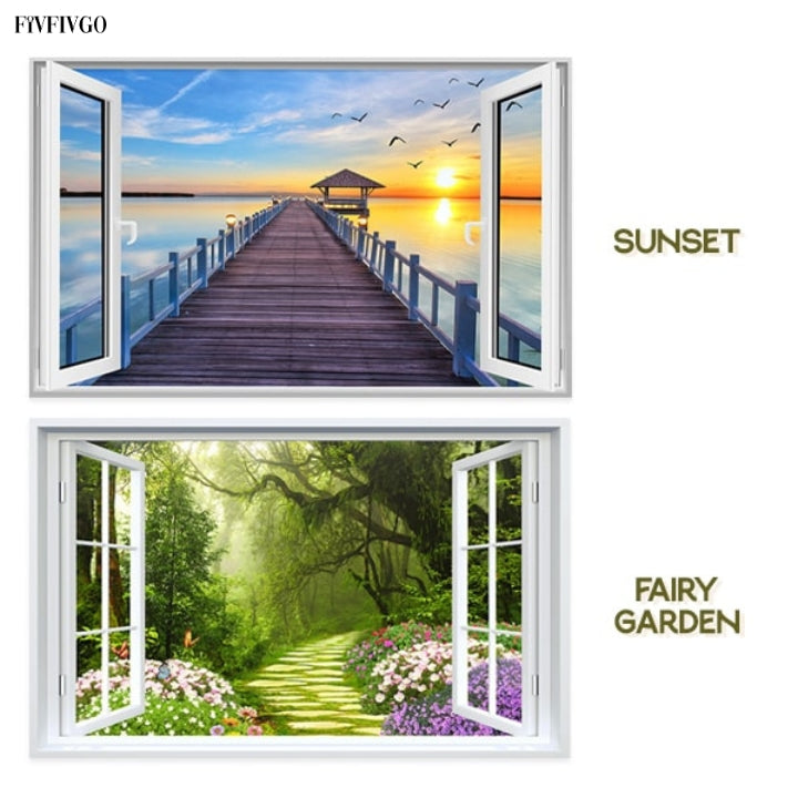 Fivfivgo™ Self-Adhesive 3D Window View Wall Sticker