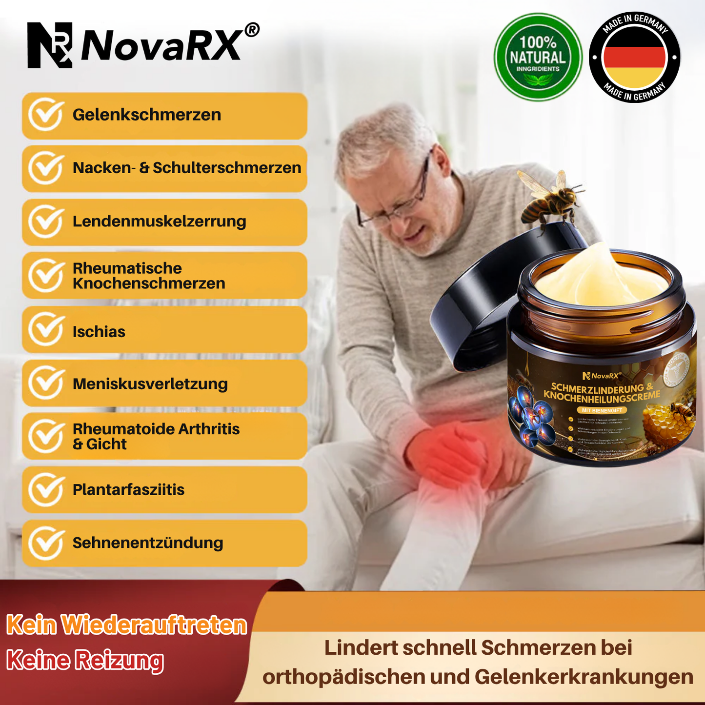 NovaRX® Schmerzlinderung & Knochenheilungscreme mit Bienengift