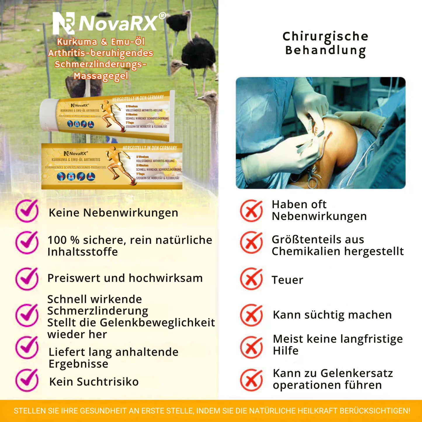 NovaRX® Kurkuma & Emu-Öl Arthritis-beruhigendes Schmerzlinderungs-Massagegel