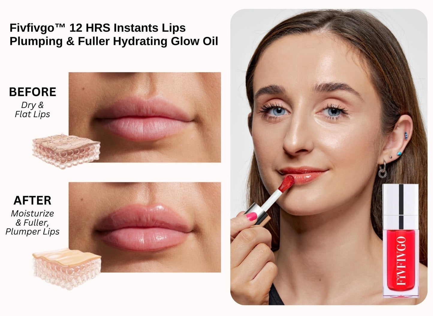 Fivfivgo™ 12 tuntia Instants huulet Plumping & Fuller kosteuttava hehkuöljy