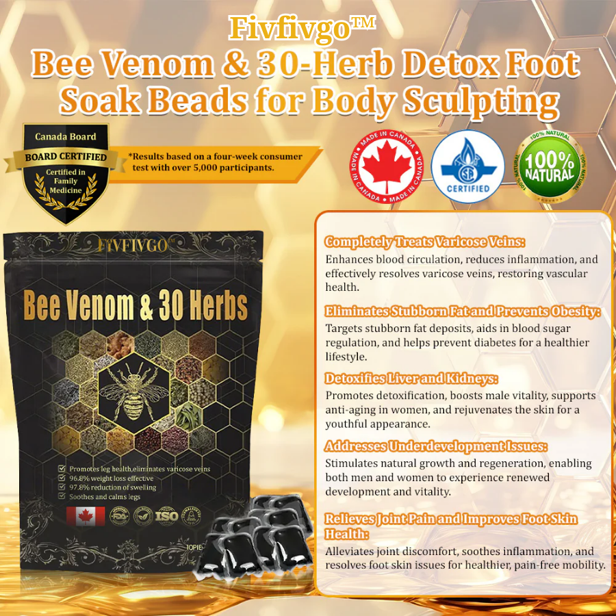 Fivfivgo™ Bee Venom & Herb Detox Foot Bath Pearls with 30 Medicinal Plants | 👨‍⚕️✅For General Obesit, Varicose Veins, and Joint Pain