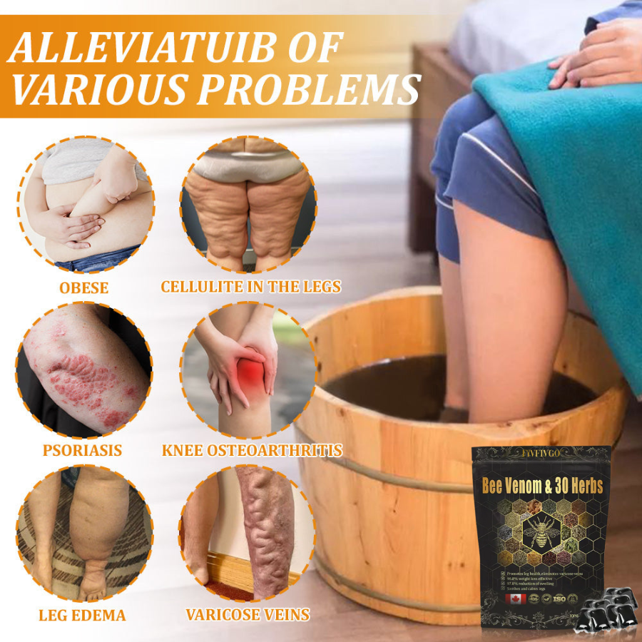 Fivfivgo™ Bee Venom & Herb Detox Foot Bath Pearls with 30 Medicinal Plants | 👨‍⚕️✅For General Obesit, Varicose Veins, and Joint Pain