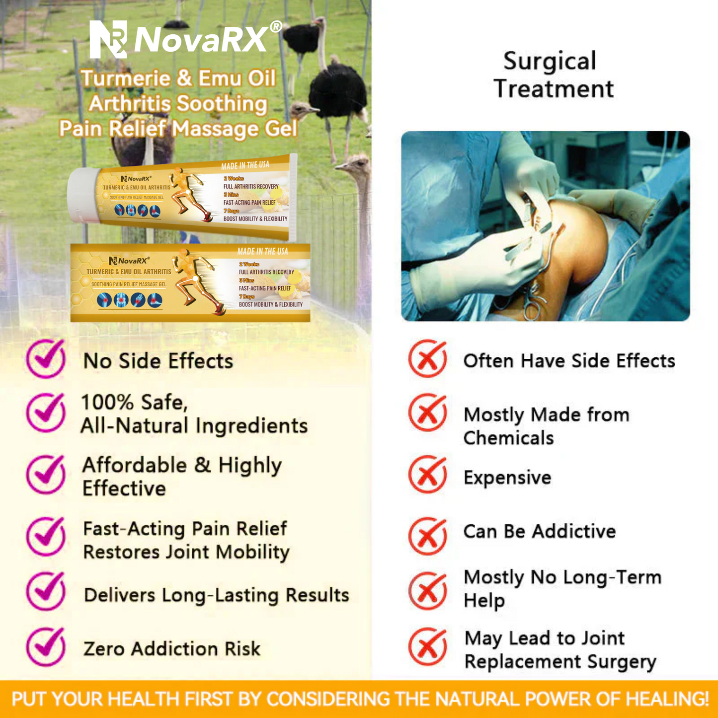 NovaRX® Turmeric & Emu Oil Arthritis Soothing Pain Relief Massage Gel