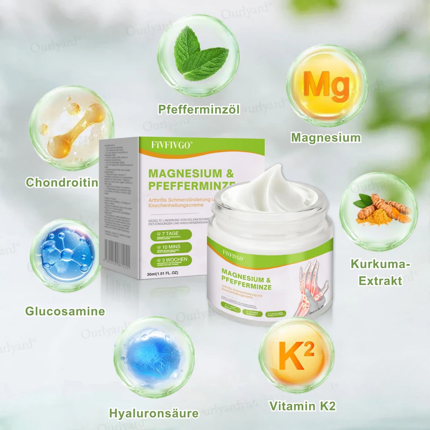 Fivfivgo® Magnesium & Pfefferminze Arthritis Schmerzlinderung und Knochenheilungscreme