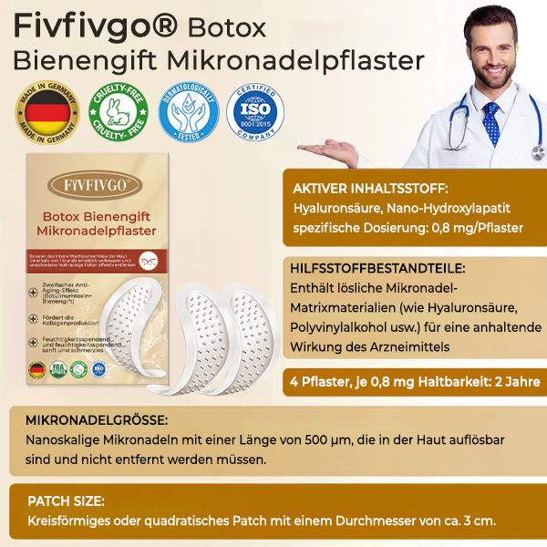 Fivfivgo® Botox-Bienengift-Mikronadelpflaster (schmerzfreie, lang anhaltende Behandlung von hartnäckigen Falten und Hautproblemen)