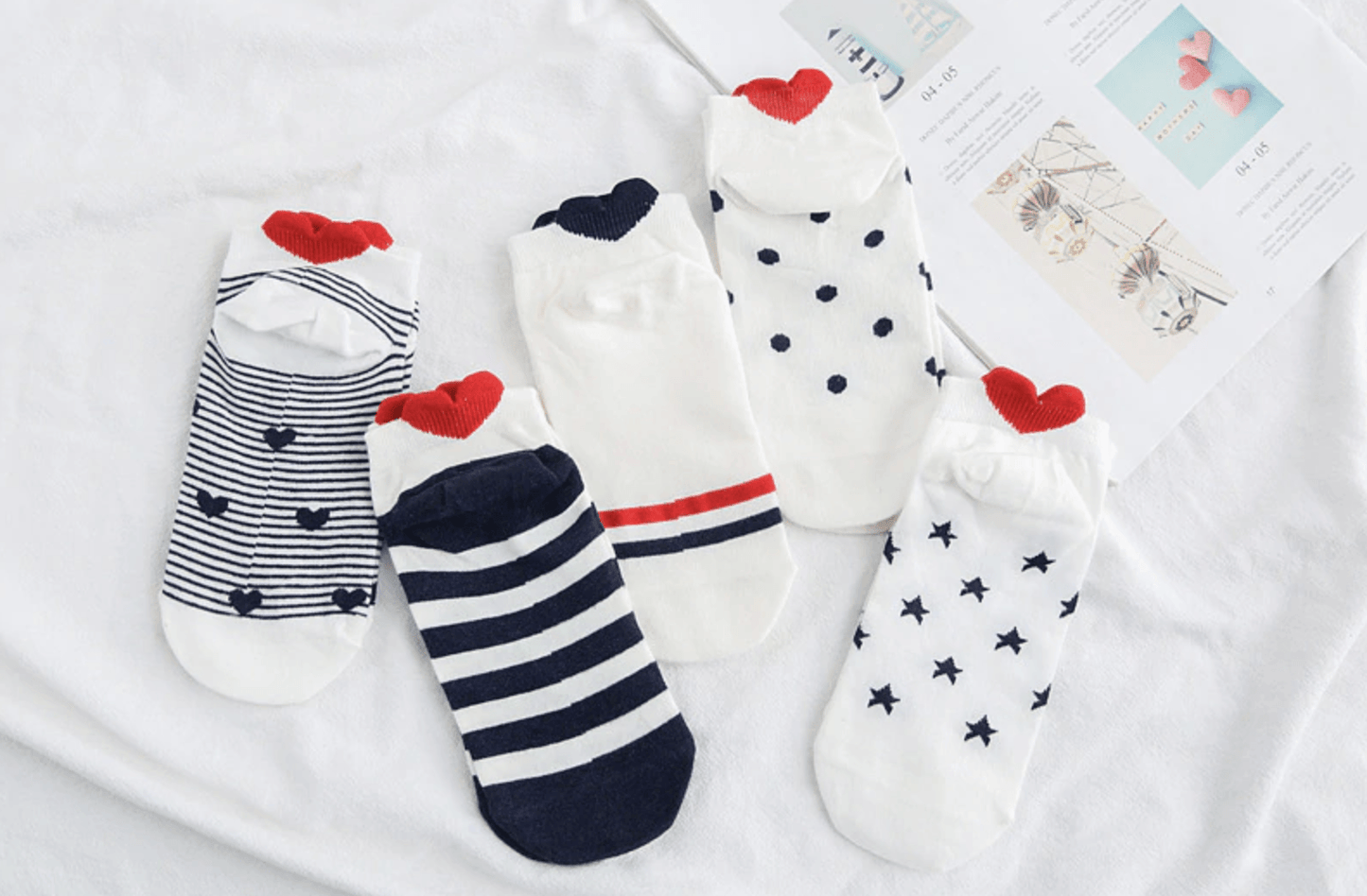 Novelty Ankle Heart Socks (5 Pairs)