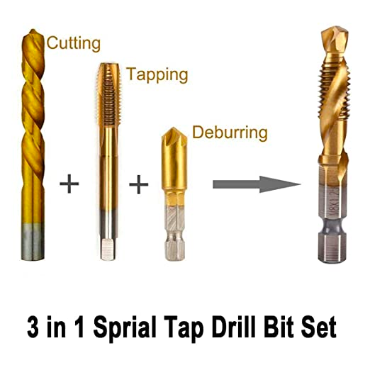 6 Pcs M3-M10 Hex Shank Thread Tap Drill Bits