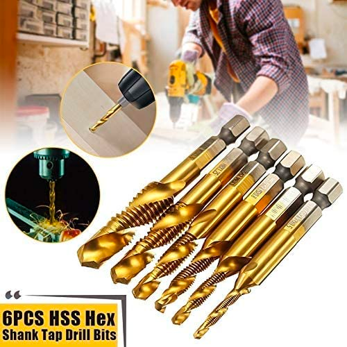 6 Pcs M3-M10 Hex Shank Thread Tap Drill Bits