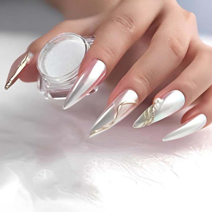 Pearl Nail Art White Wedding Nail Chrome Powder Nail Every Day And Night 