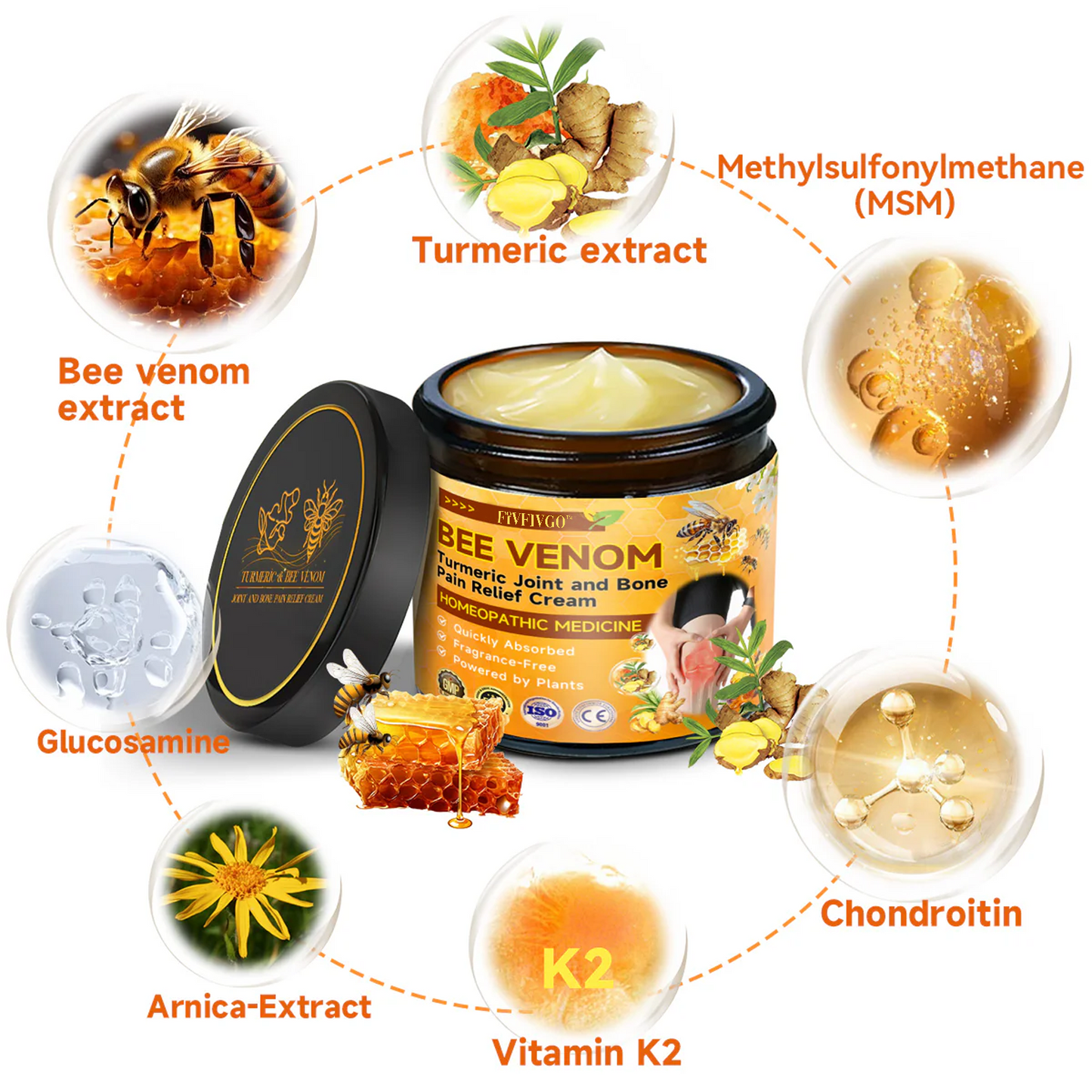 Fivfivgo™ Bee Venom and Turmeric Joint and Bone Pain Relief Cream (Specialized in Joint and Arthritis Pain & Recommended by AAOS)