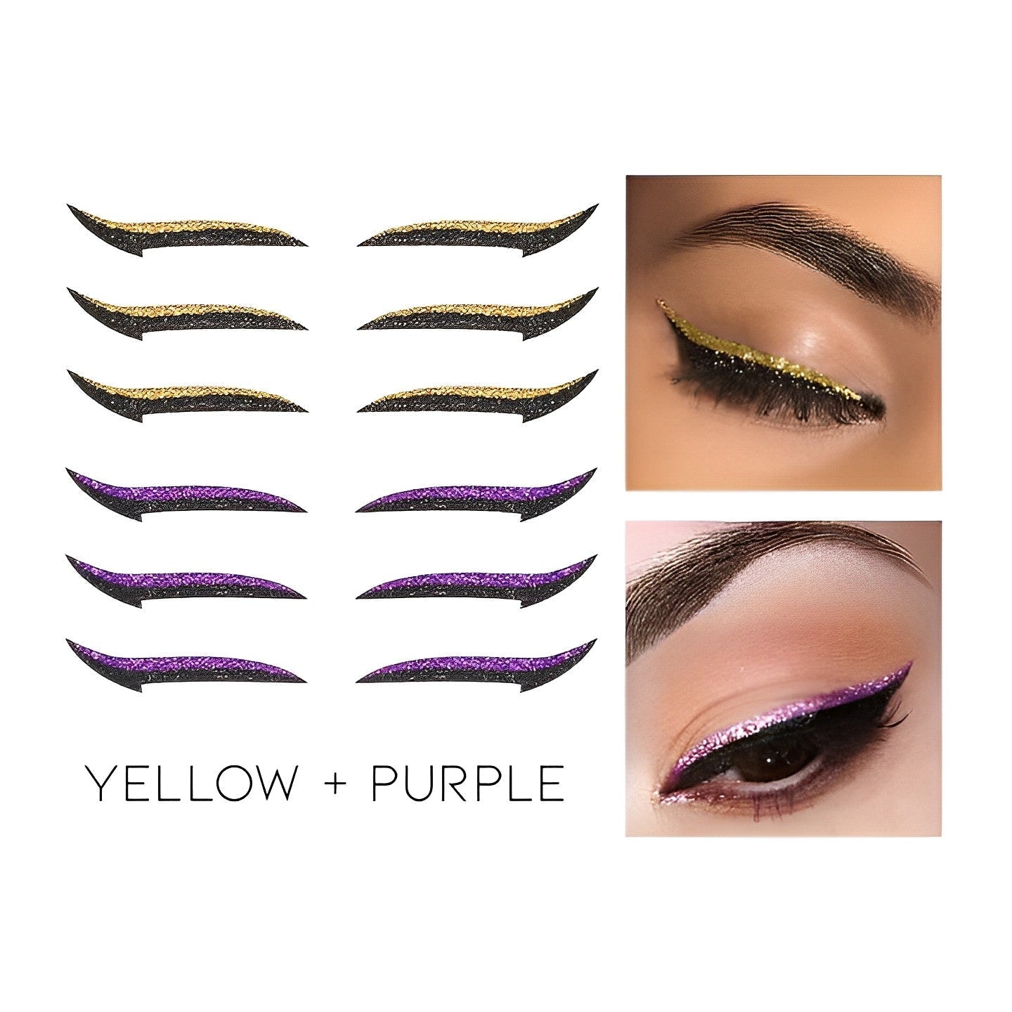 Reusable Instant Stick-On Glitter Eyeliner Make-up Every Day And Night Yellow + Purple 1 pc 