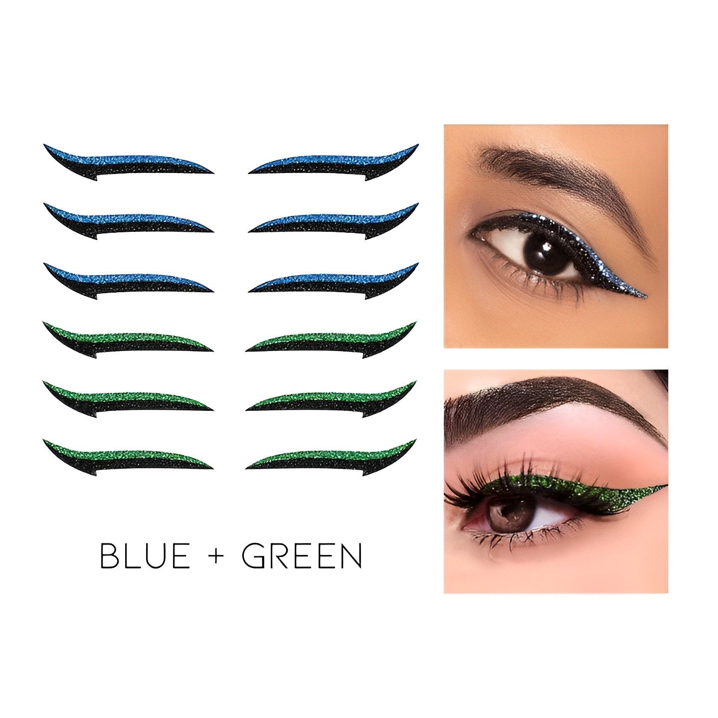 Reusable Instant Stick-On Glitter Eyeliner Make-up Every Day And Night Blue + Green 1 pc 