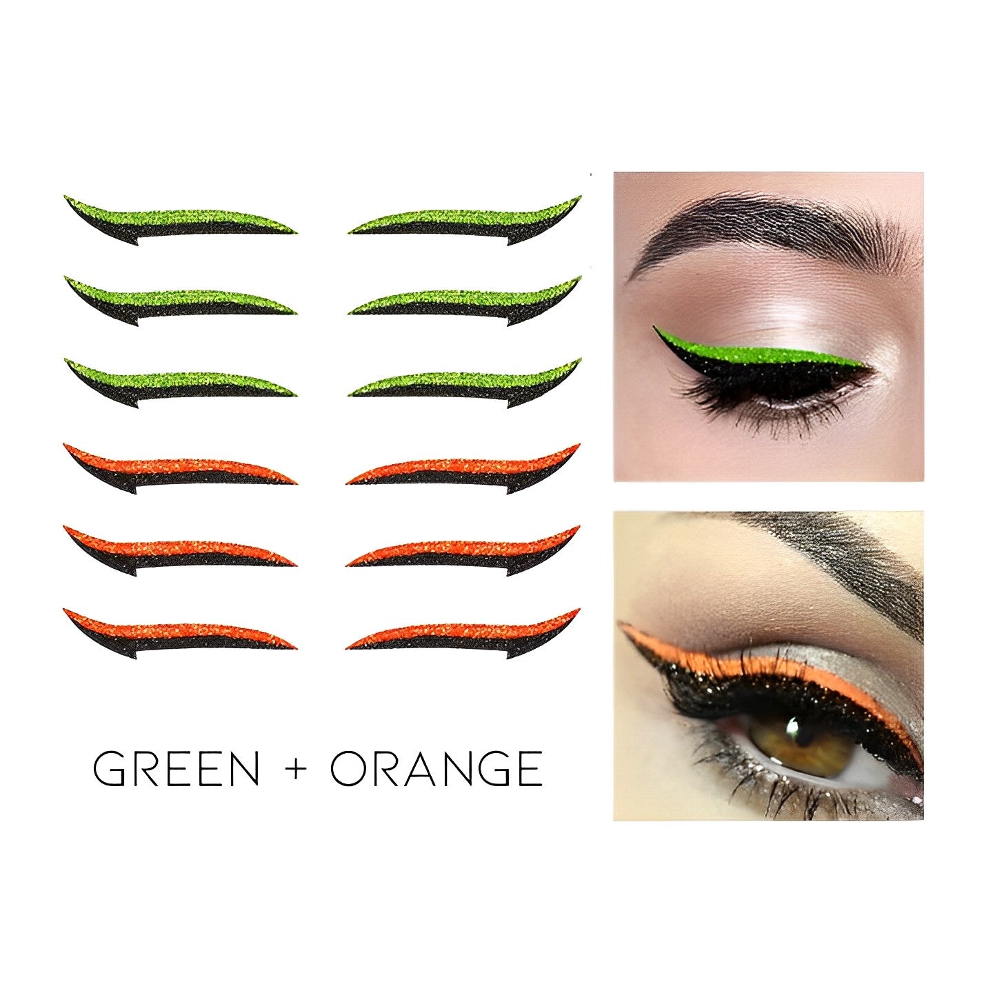 Reusable Instant Stick-On Glitter Eyeliner Make-up Every Day And Night Green + Orange 1 pc 