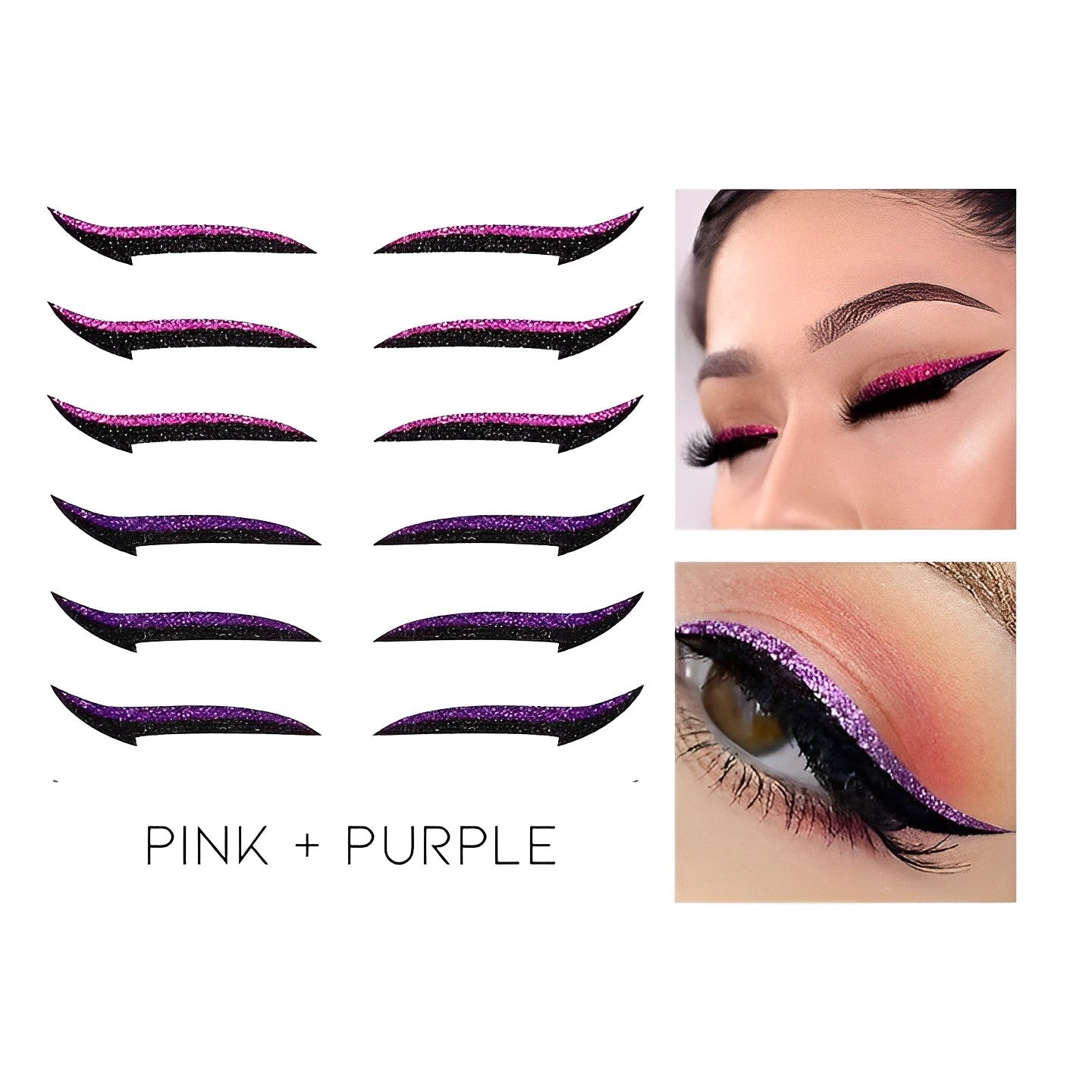 Reusable Instant Stick-On Glitter Eyeliner Make-up Every Day And Night Pink + Purple 1 pc 