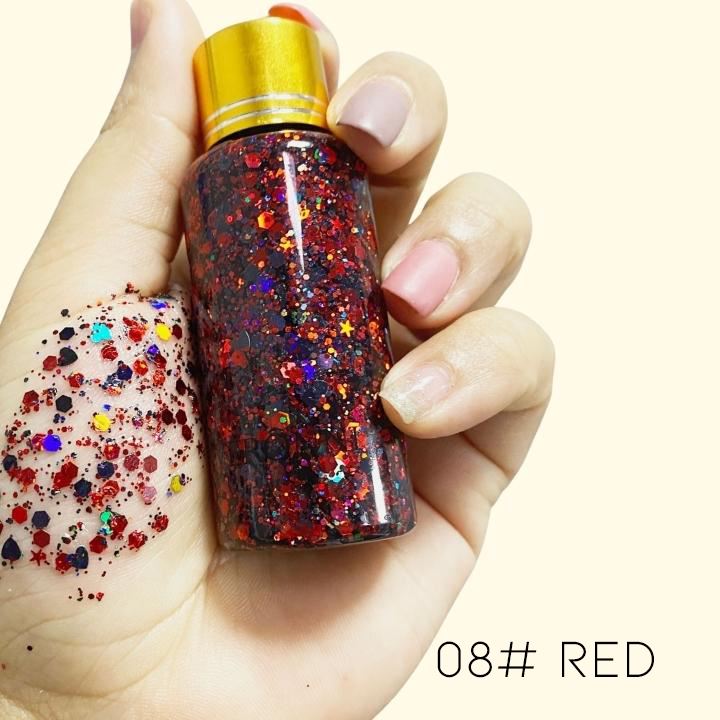 High Shine Body & Hair Large Glitter Gel Make-up Every Day And Night 08# Red 1 pc 