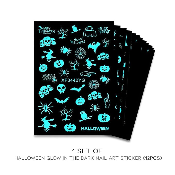 Halloween Glow in the Dark Nail Art Sticker 12pcs Set Nail Every Day And Night 