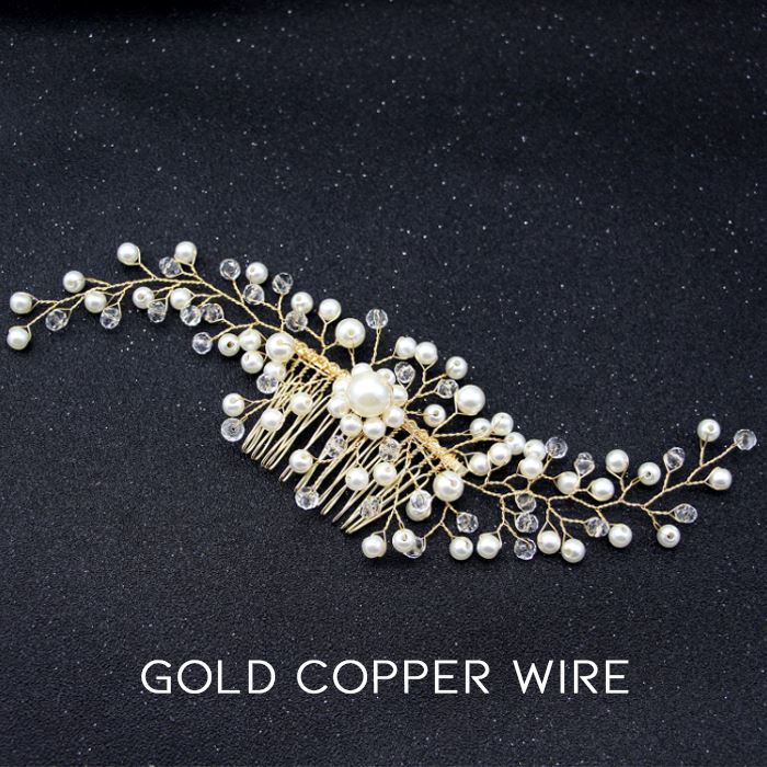 Simple & Elegant Pearl Bridal Hair Comb Hair Styling Tools Every Day And Night Gold Copper Wire 