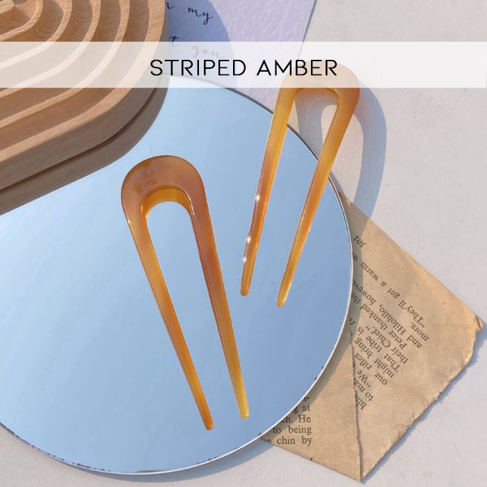 Vintage Style U-Shape Hair Fork Hair Styling Tools Every Day And Night Striped Amber 1pc 