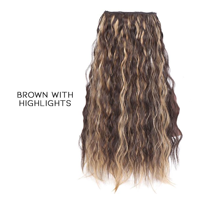 Seamless Clip-in 55cm Wavy Hair Extension Hair Styling Tools Every Day And Night Brown with Highlights 1pc 