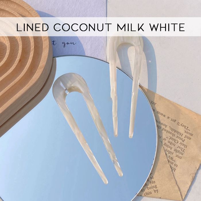 Vintage Style U-Shape Hair Fork Hair Styling Tools Every Day And Night Lined Coconut Milk White 1pc 