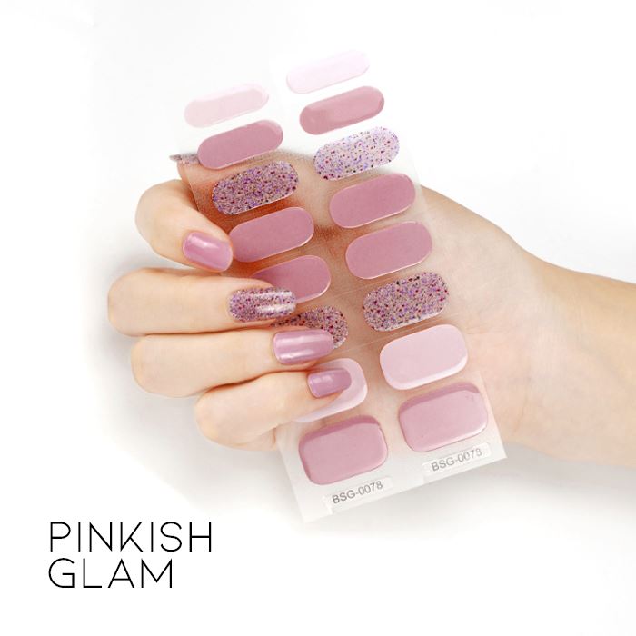 Time Saving Semi-Cured Gel Nail Sticker Nail Every Day And Night Pinkish Glam 