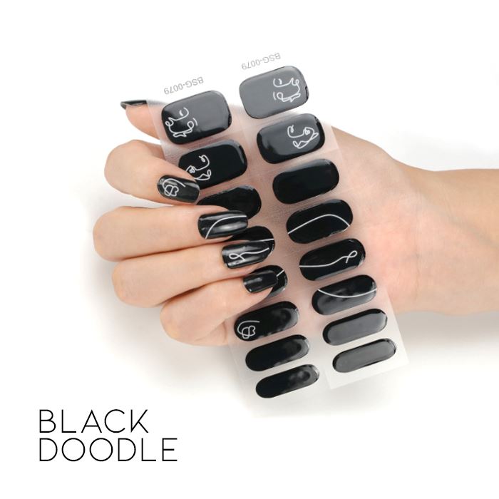Time Saving Semi-Cured Gel Nail Sticker Nail Every Day And Night Black Doodle 