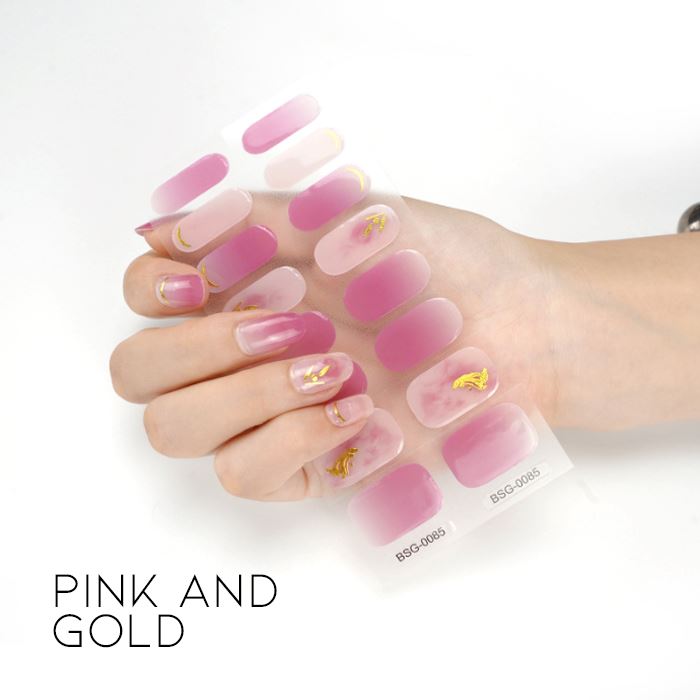 Time Saving Semi-Cured Gel Nail Sticker Nail Every Day And Night Pink and Gold 