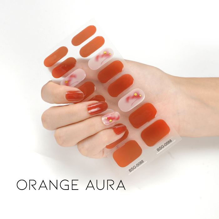 Time Saving Semi-Cured Gel Nail Sticker Nail Every Day And Night Orange Aura 