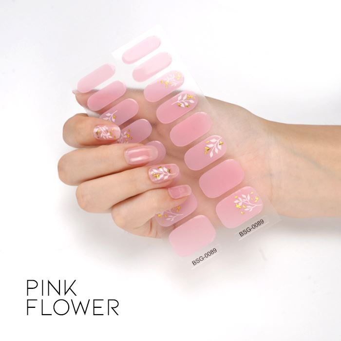 Time Saving Semi-Cured Gel Nail Sticker Nail Every Day And Night Pink Flower 