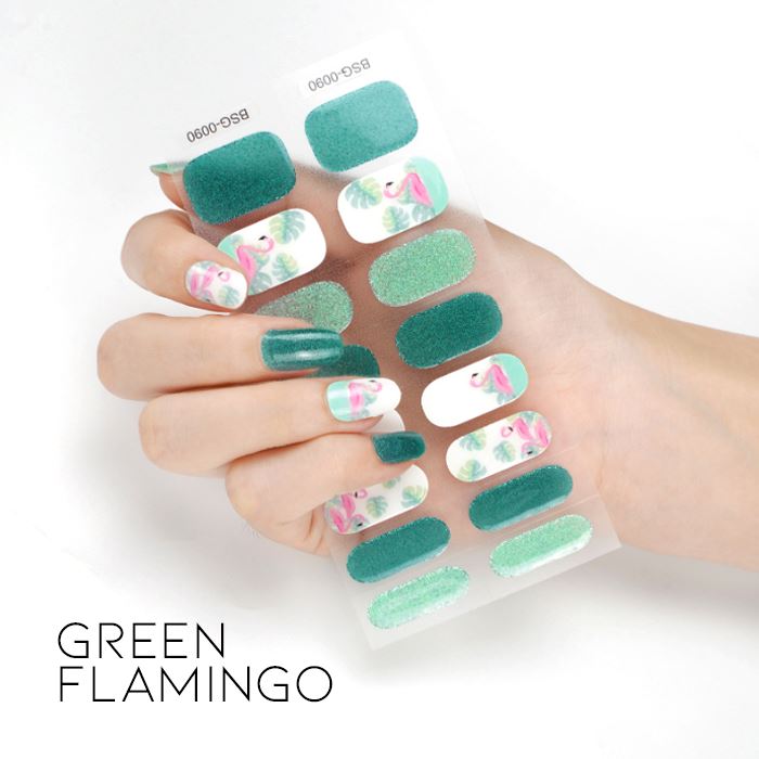 Time Saving Semi-Cured Gel Nail Sticker Nail Every Day And Night Green Flamingo 