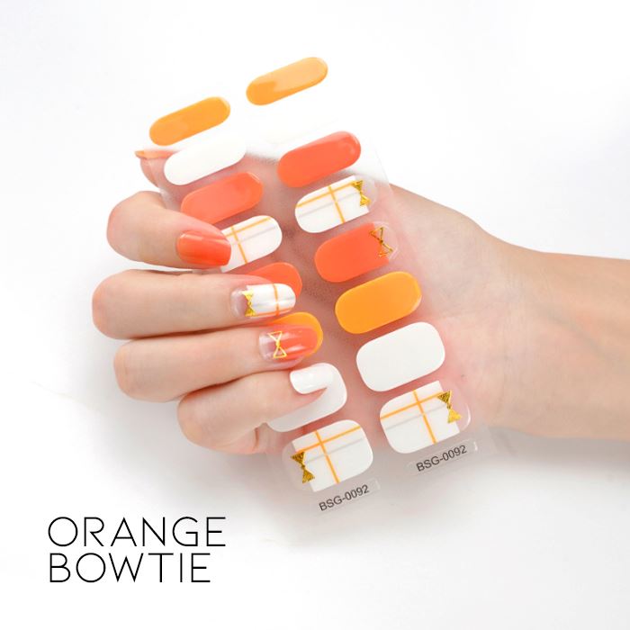 Time Saving Semi-Cured Gel Nail Sticker Nail Every Day And Night Orange Bowtie 