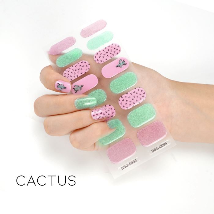 Time Saving Semi-Cured Gel Nail Sticker Nail Every Day And Night Cactus 