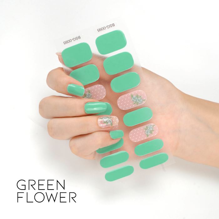 Time Saving Semi-Cured Gel Nail Sticker Nail Every Day And Night Green Flower 