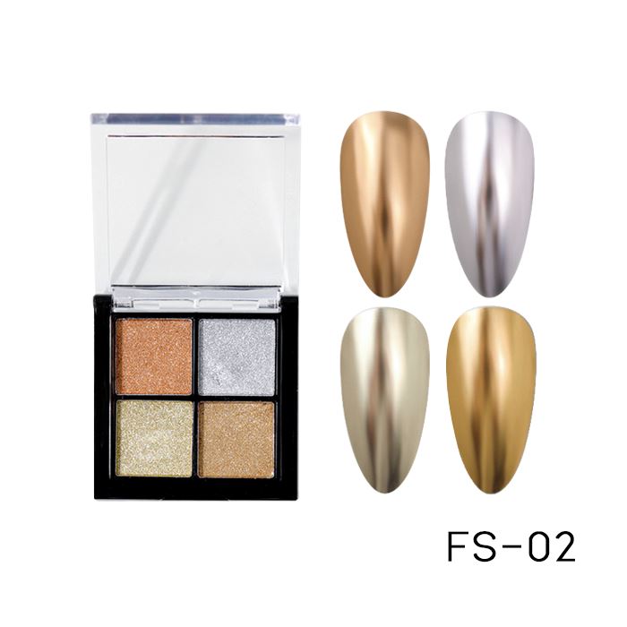 4 Color Nail Mirror Chrome Solid Powder Palette Nail Every Day And Night FS-02 Golden Wedding Set 