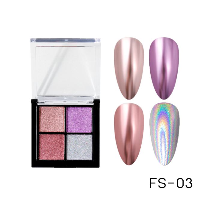 4 Color Nail Mirror Chrome Solid Powder Palette Nail Every Day And Night FS-03 Elegant Pink Set 