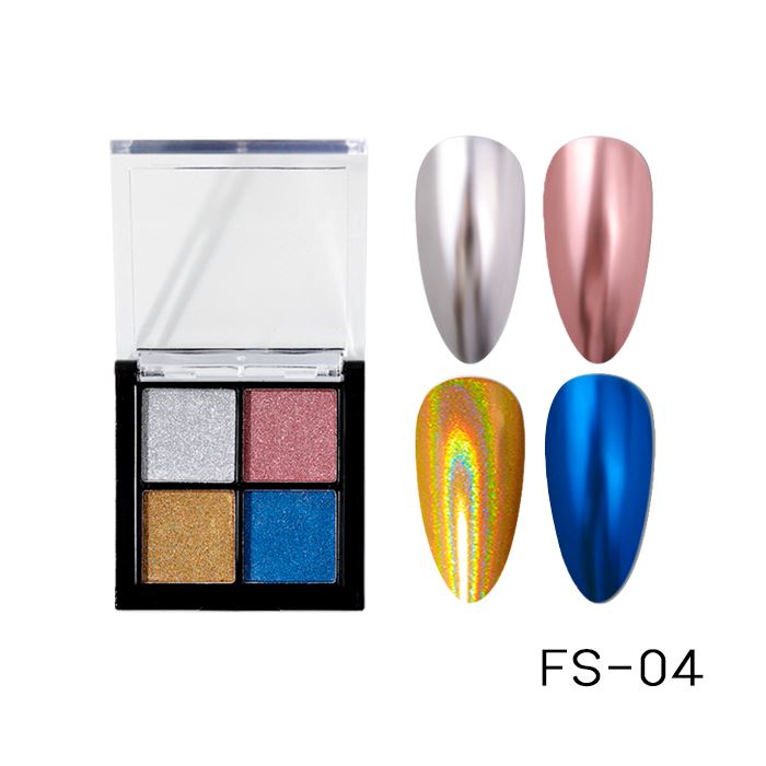 4 Color Nail Mirror Chrome Solid Powder Palette Nail Every Day And Night FS-04 Royal Gold Tone 
