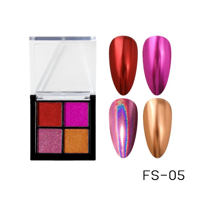 4 Color Nail Mirror Chrome Solid Powder Palette Nail Every Day And Night FS-05 Crown Ruby Tone 
