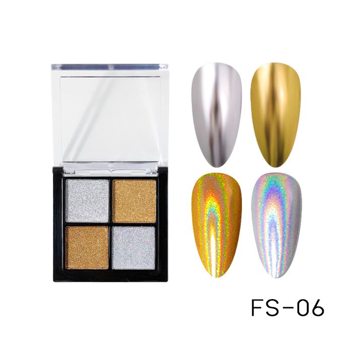 4 Color Nail Mirror Chrome Solid Powder Palette Nail Every Day And Night FS-06 Gold & Silver Set 